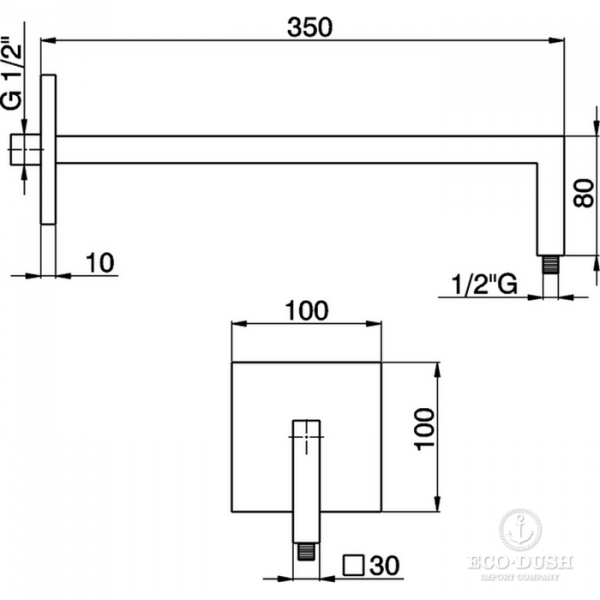 CISAL Zen Shower Держатель верхнего душа настенный L350 мм, цвет: нержавеющая сталь