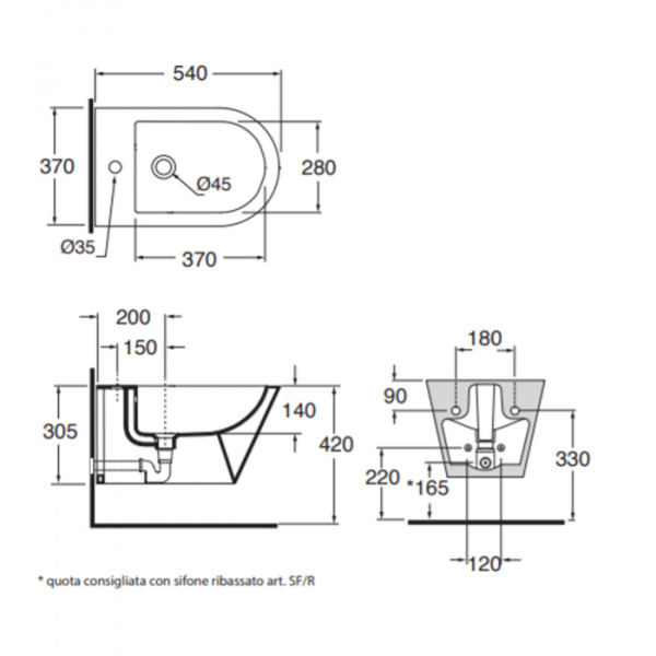 AZZURRA FORMA Биде подвесное  54х37х30,5см , с 1 отв под смеситель, цвет: белый