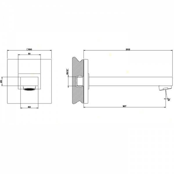 Gessi Rettangolo Настенный излив для ванны, для монтажа с удаленным управлением (не входит в комплект), цвет: хром