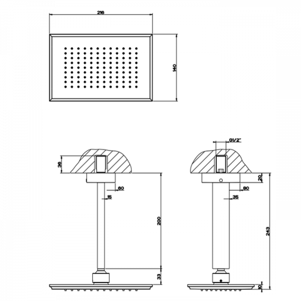 Gessi Eleganza Верхний душ потолочный, высота 243мм, цвет: золото
