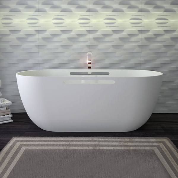 KNIEF Lotus Ванна отдельностоящая из материала Stone 170х75х63 см, с переливом и выпуском Click-Clack хром, с ручками