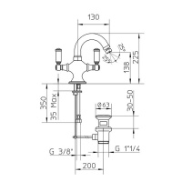 Bossini Liberty Смеситель для биде на 1 отв., с поворотным изливом и заглушкой 1”1/4, цвет: хром