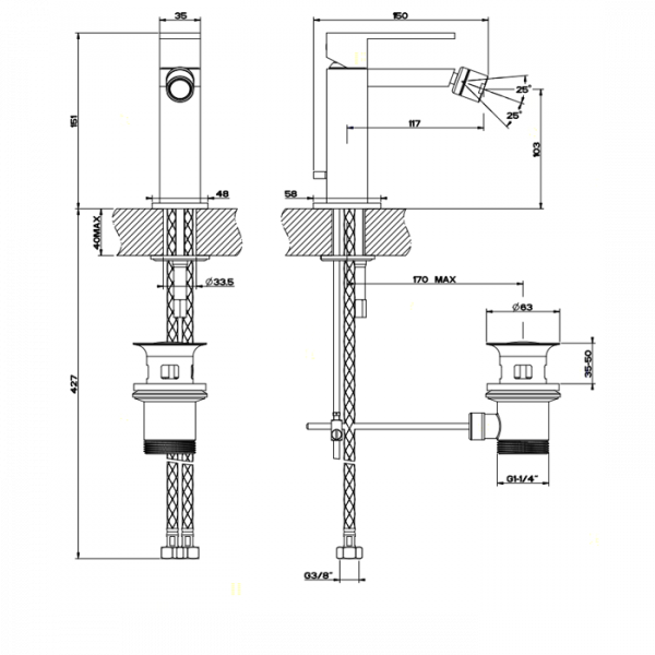 Gessi Rettangolo Смеситель для биде на 1 отверстие, с донным клапаном, цвет: хром