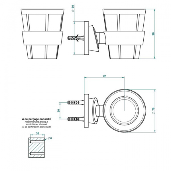 THG Bagatelle pierre noire Стакан, подвесной, цвет: золото