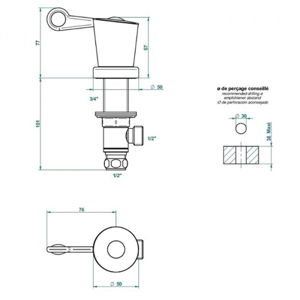 THG Bagatelle pierre noire Вентиль смесителя для раковины, на горячую воду, ручка черная, цвет: хром