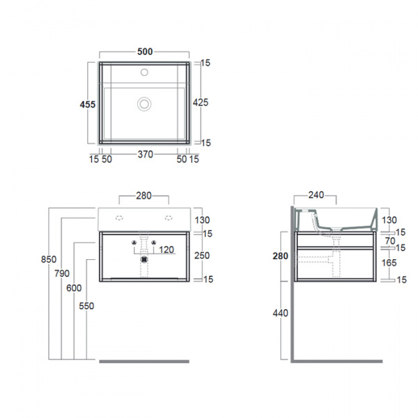 Simas Agile Структура металлическая 51x46xh28см, подвесная, для раковины с 1 отв., AG51, с 1 полкой, цвет: черный матовый