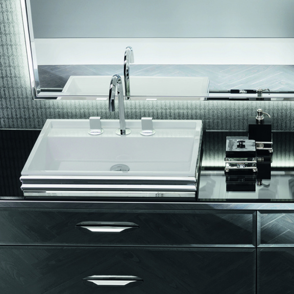 VITAGE milldue edition HILTON Комплект мебели с тумбой под раковину, раковиной ZURIGO63, зеркалом ZURIGO, 216 см, цвет: Fumè/сталь