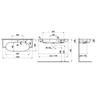 Laufen New Classic Раковина 120х48х16.5 см, 2 отв., накладная, без перелива, цвет: белый