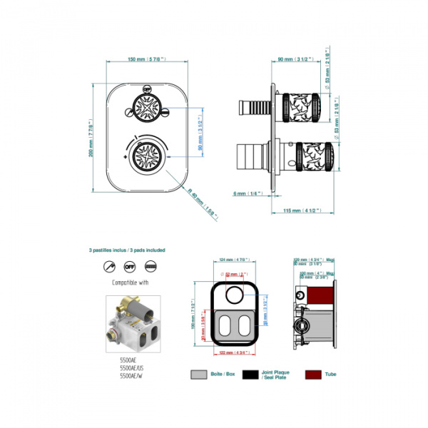 THG Hirondelles Смеситель для душа, встраиваемый, термостатический, цвет: Polished gold