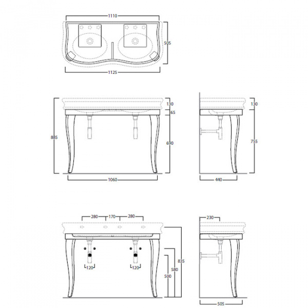 SIMAS Lante Комплект мебели, консоль 111х50.4см, с двойной раковиной на 2 отв., зеркало овальное, цвет: nero