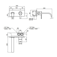 Antonio Lupi Bikappa Смеситель для умывальника, реверсивный, излив: 200 мм, цвет: хром