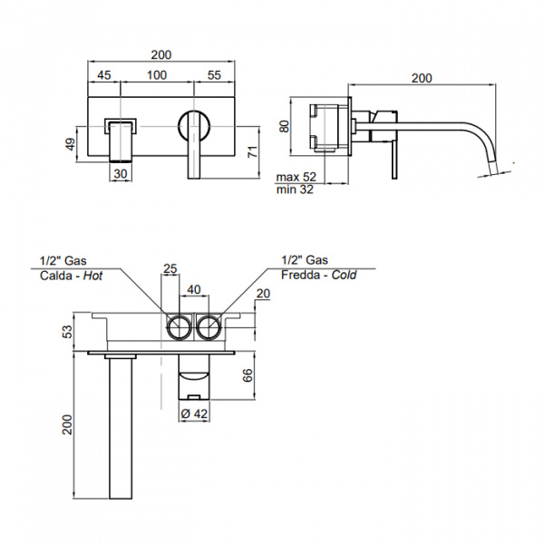 Antonio Lupi Bikappa Смеситель для умывальника, реверсивный, излив: 200 мм, цвет: хром