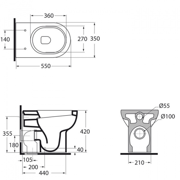 AZZURRA NUVOLA Унитаз напольный приставной 55х35см, универсальный, сиденье на выбор