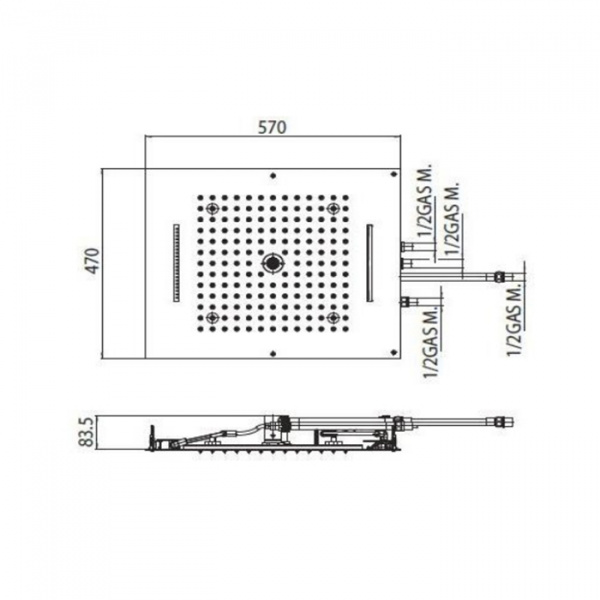 BOSSINI DREAM/4 Верхний душ 570 x 470 мм, 4 режима (дождь, каскад, водопад, моноструя), с 4 LED (белый), блок питания/управления, цвет: хром