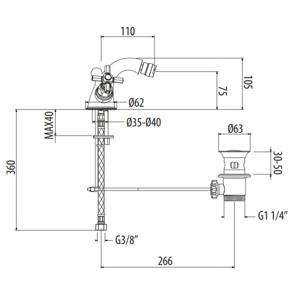 Gattoni TRD Смеситель для биде, 1 отв., ручки Paris, цвет: золото 24К
