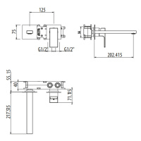 Gattoni Kubik Смеситель встраиваемый, с внутренней частью, излив 202 мм, цвет: хром