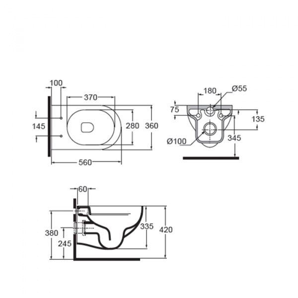 AZZURRA NUVOLA подвесной 55х35см, безободковый (easy clean), сиденье на выбор