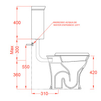 Artceram CIVITAS Унитаз 36х54см., со средним бачком и трубой хром, с механизмом с фронтальной ручкой, с сиденьем, микролифт, цвет: белый/хром