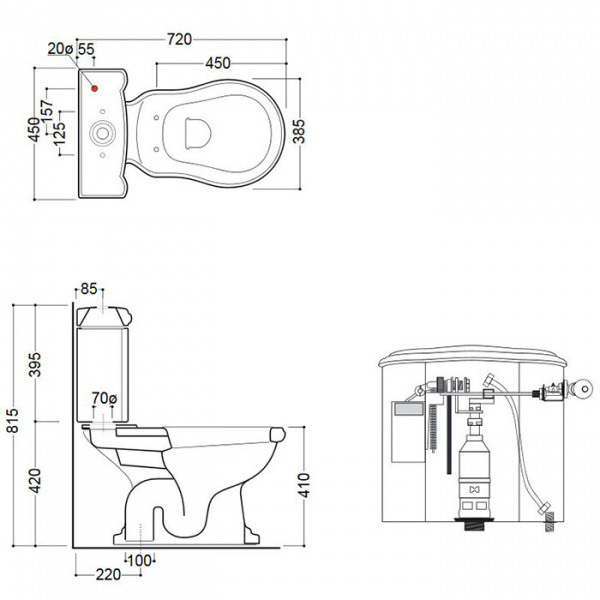 Kerasan Retro Унитаз моноблок 72х38.5см, слив в пол, ручка смыва справа, фурнитура цвета золото
