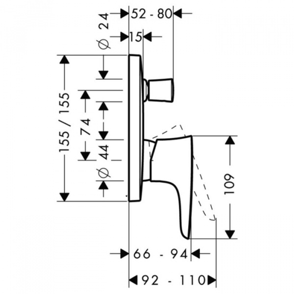Hansgrohe Pura Vida Смеситель для ванны, однорычажный, СМ, со встроенной защитной, внешняя часть, цвет: хром