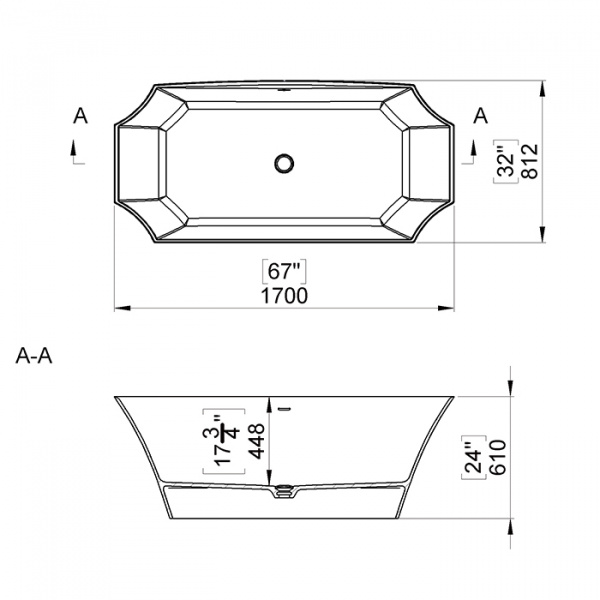 TW collection Ванна отдельностоящая 170х81.2х61см., с переливом