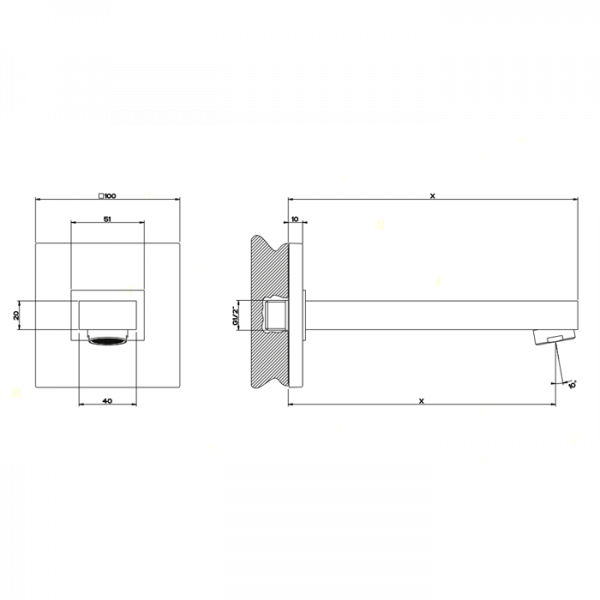 Gessi Rettangolo Настенный излив для ванны, для монтажа с удаленным управлением (не входит в комплект), индивидуальная длина, цвет: хром