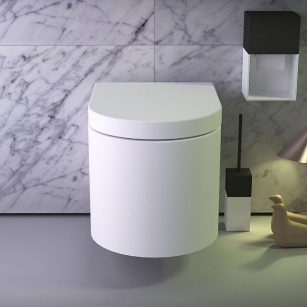 KNIEF Glow Унитаз подвесной безободковый 52x39x36см с крышкой микролифт, цвет: белый матовый