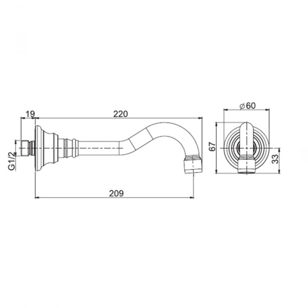 Carlo Frattini Wellness Излив для настенного монтажа, длина 209 мм., цвет: золото