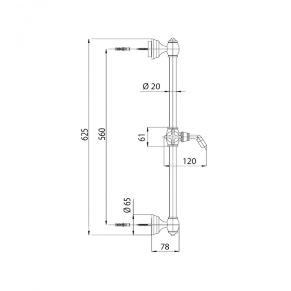 Bossini Charleston Душевая штанга 60см., латунь, цвет: золото
