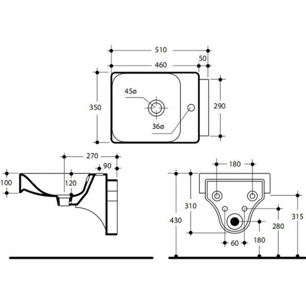 Kerasan Cento биде 51х35см, прямоугольное, подвесное, с 1 отв. под смеситель, белое