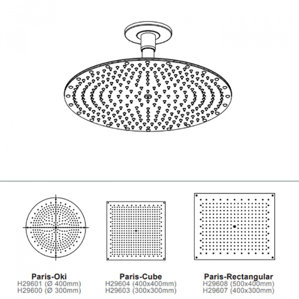 BOSSINI PARIS-RECTANGULAR Верхний душ 500 x 400 мм - потолочный кронштейн 150 мм, цвет: хром