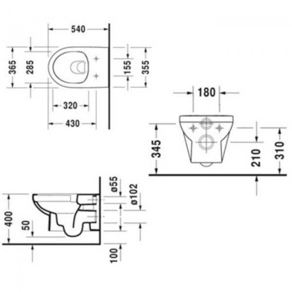 Duravit DuraStyle Комплект: подвесной унитаз Basic Rimless 256209 36.5х54см.+ сиденье с автоматическим закрыванием 002079