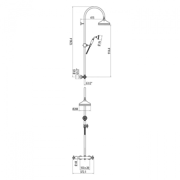Gattoni PD Душевая стойка, с термостатом, ручным душем и верхней лейкой, диаметром 200 мм с "антикальцием", цвет: золото