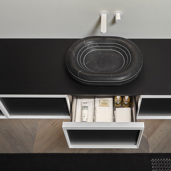 Antonio Lupi Bemade Комплект мебели с тумбами под раковину, раковиной Nero Marquinia, зеркалом с подсветкой, 54 см, цвет: Rovere ardesia