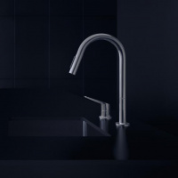 Axor Citterio M Смеситель для кухни, однорычажный, на 2 отв, с выдвижным душем, излив: 221мм, цвет: сталь