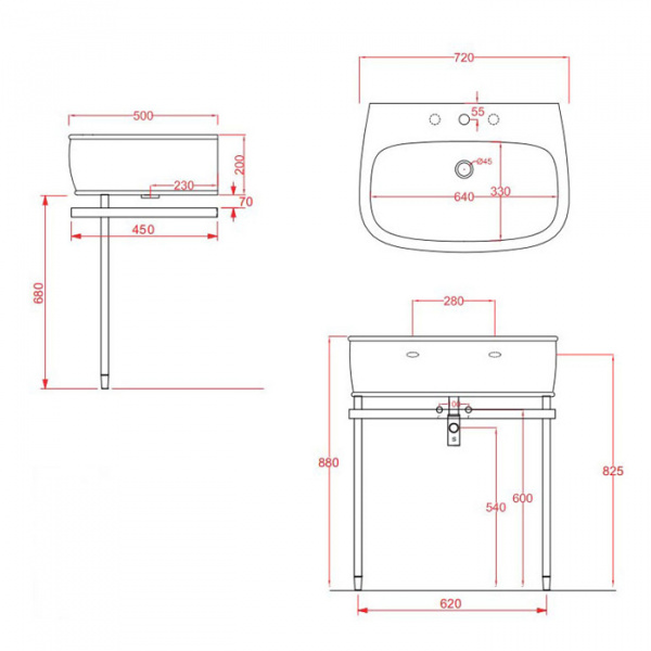 Artceram AZULEY Металлическая консоль c раковиной 72х50см, на 1 отв, цвет: хром