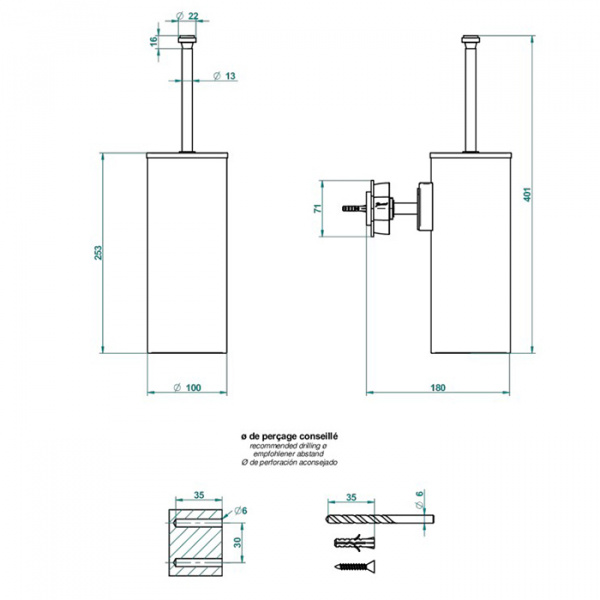 THG Petale De Cristal Bleu Ёршик для унитаза, подвесной, цвет: полированное золото