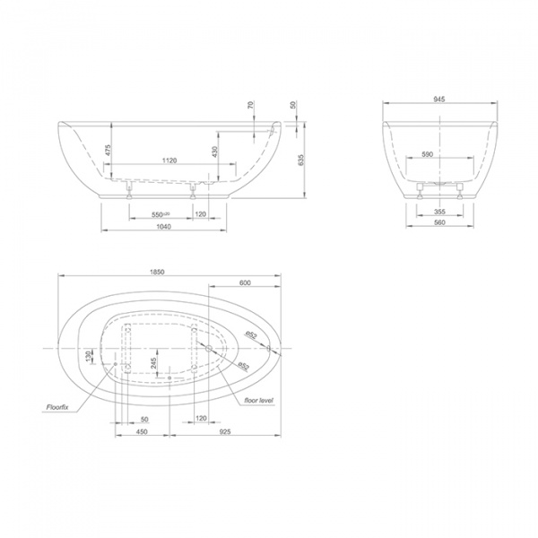 Knief Lounge Ванна отдельностоящая 185x95x63.5cм, со слив-переливом
