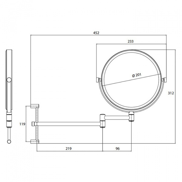 EMCO Pure Зеркало косметическое, Ø200мм,  настенное, двойной, регулир., 3x кратное увеличение, подвесной, цвет: хром