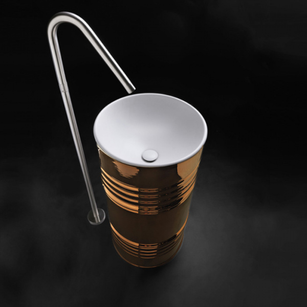 Kerasan Artwork Barrel Раковина 45x90 см, без отв., напольная, слив в стену, цвет: белый/бронза