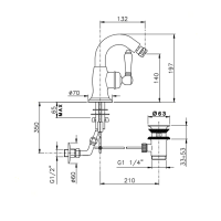 Nicolazzi Ceramica Nera Смеситель для биде, на 1 отв, с донным клапаном, излив: 132 мм, ручки черная керамика, цвет: хром