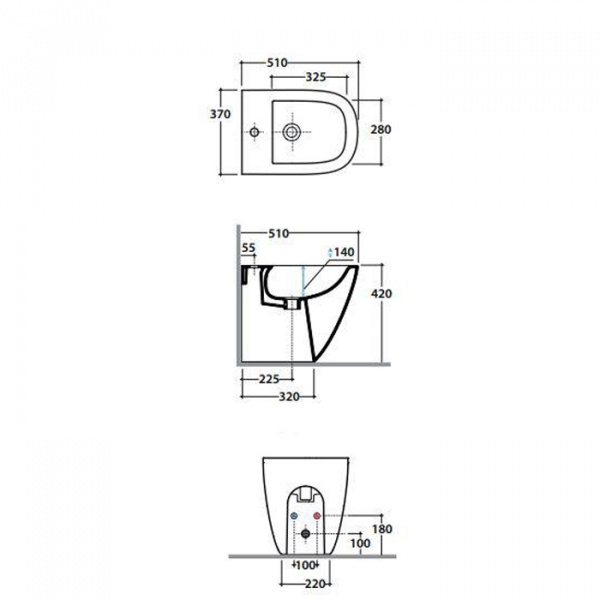 Globo Stockholm Биде напольное пристенное 51х37х42см, с 1 отв. под смеситель, с креплением, цвет: белый