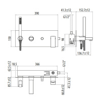 Gattoni Kubik Смеситель для ванны/душа, встраиваемый, с ручной лейкой, цвет:  Nero Opaco