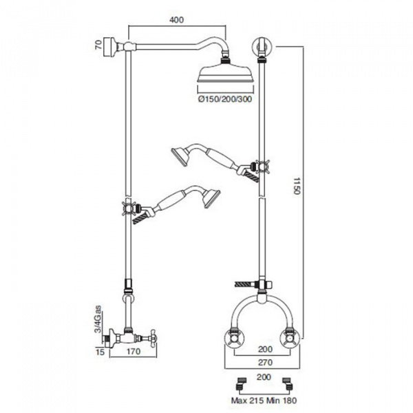 Sbordoni Margherita Смеситель для душа на 3 отверстия, цвет: хром