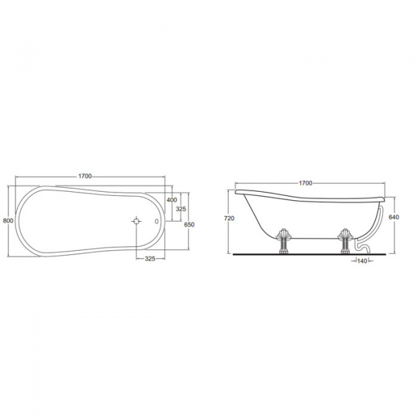 Azzurra Ванна отдельностоящая 170х76х59см