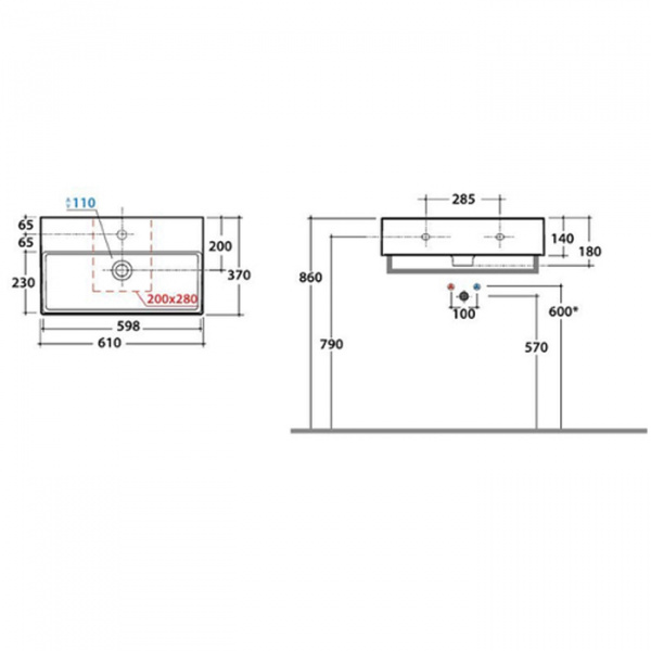 Globo Incantho Раковина 61x37 см, без отв., подвесная, с переливом, цвет: nero opaco
