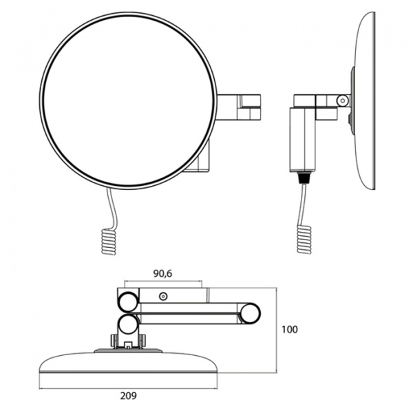 EMCO Evo Зеркало косметическое, LED, Ø209мм,  двойной, snoer, ELS, 5x кратное увеличение, подвесной, цвет: черный