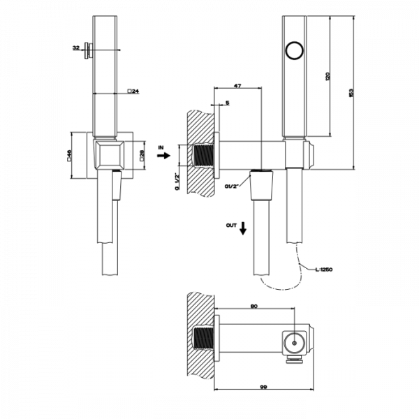 Gessi Eleganza Гидроершик настенный, цвет: золото