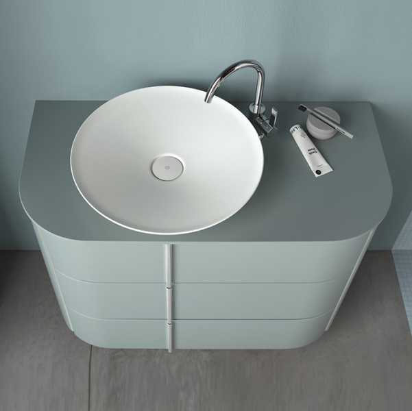 Burgbad Lavo 2.0 Тумба с раковиной 101х49х73см., с отверстием для раковины слева, 3 ящика, с сифоном, ручки хром, цвет: Eisblau Softmatt