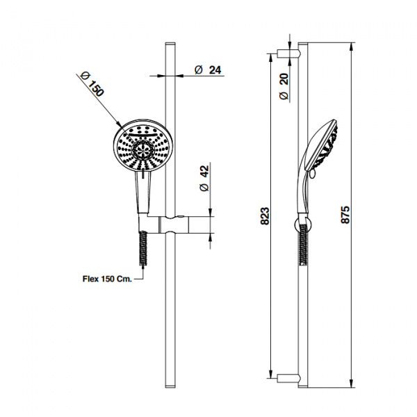 Bongio Душевой гарнитур: стойка, шланг, ручной душ, цвет: хром